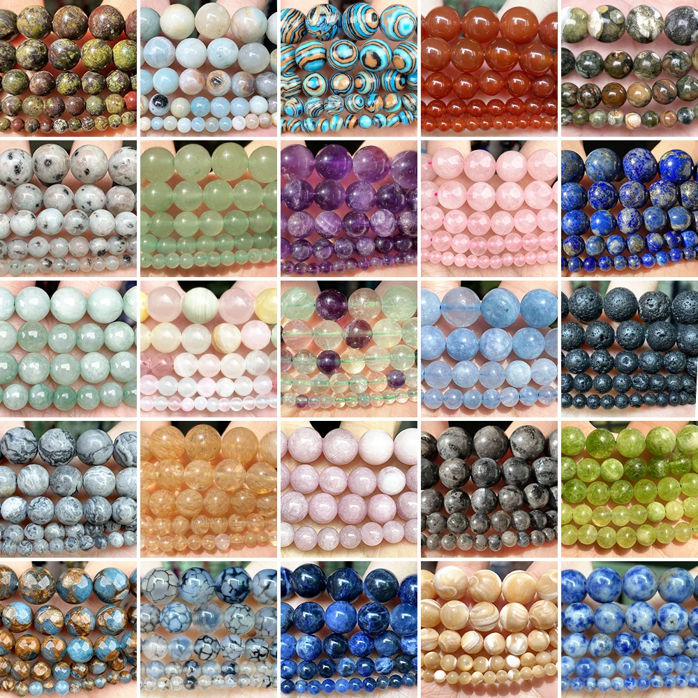 4 6 8 10mm Natural Stone Beads Lava Agates Jaspers Tiger Eye Amazonite Turquoises Beads for Jewelry Making DIY Bracelet Necklace