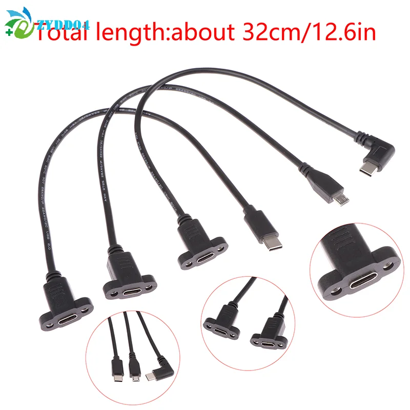 ●USB 3.1 Type C Micro Usb2.0 With Panel Mount Screw Extension Cable Cord USB C Male To Female Extending Wire Extender Data Cord