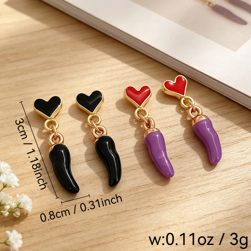 Three-Color Options: Heart-Shaped Chili Double-Layer Dangle Earrings, Oil-Drip Heart-Shaped Realistic 3D Small Chili Metal Earrings, Everyday Style Accessories
