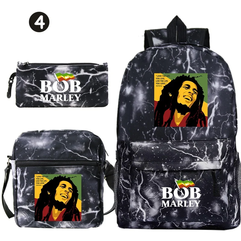 Bob Marleys tas pundak ransel kotak pensil 3pcs Set Pria remaja modis luar ruangan ransel tas selempang perlengkapan sekolah pelajar