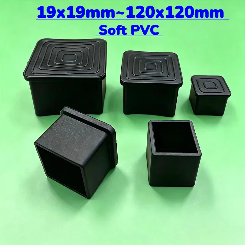 19x19mm~120x120mm Black Square PVC Soft Rubber Caps Non-slip Table Foot Dust Cover Dust Seal End Cover Cap Floor Protectors