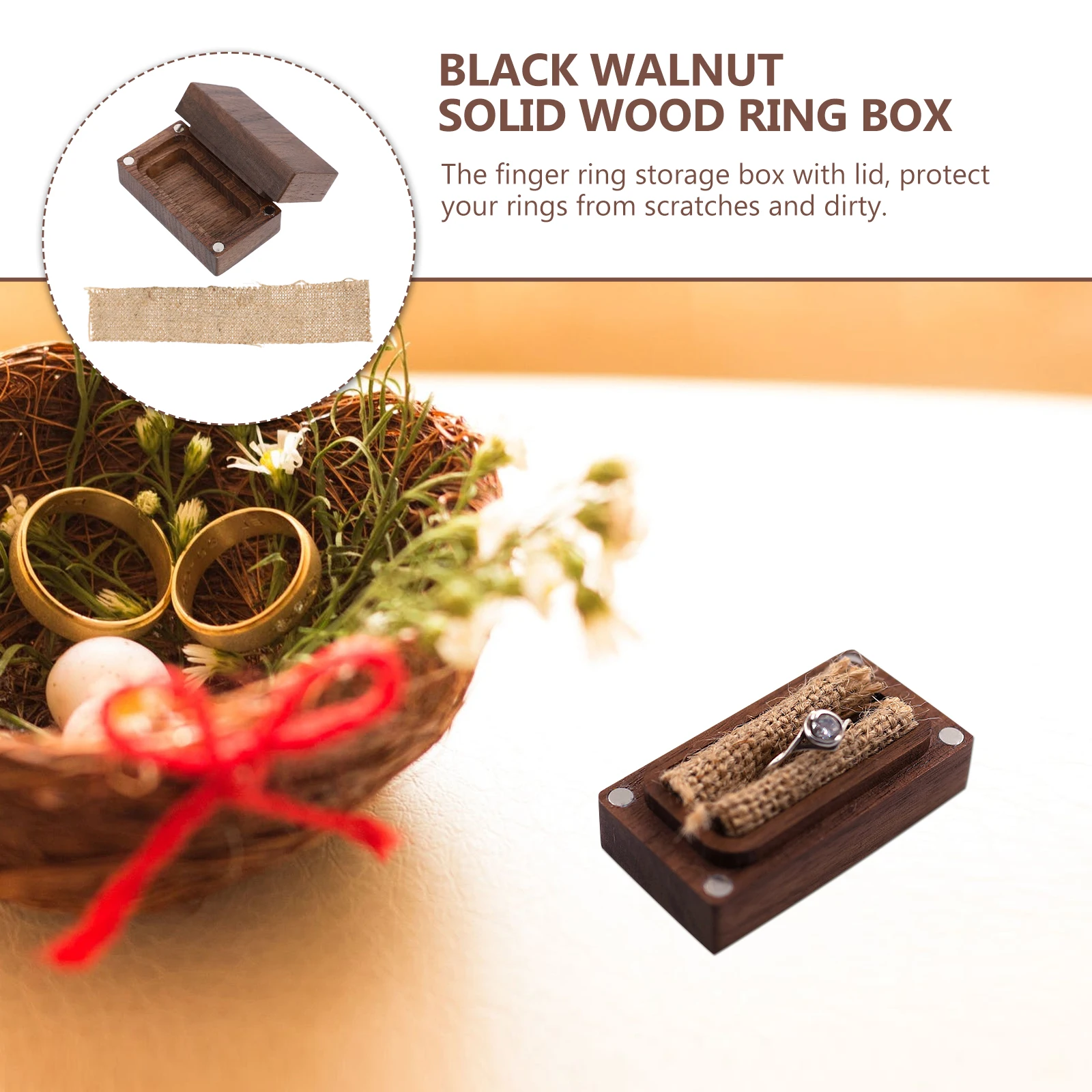 

Solid Wood Ring Box Heart Shaped Beautiful Holder Storage Case for Wedding Rings Jewelry Storage Solution Protective Lid Mini