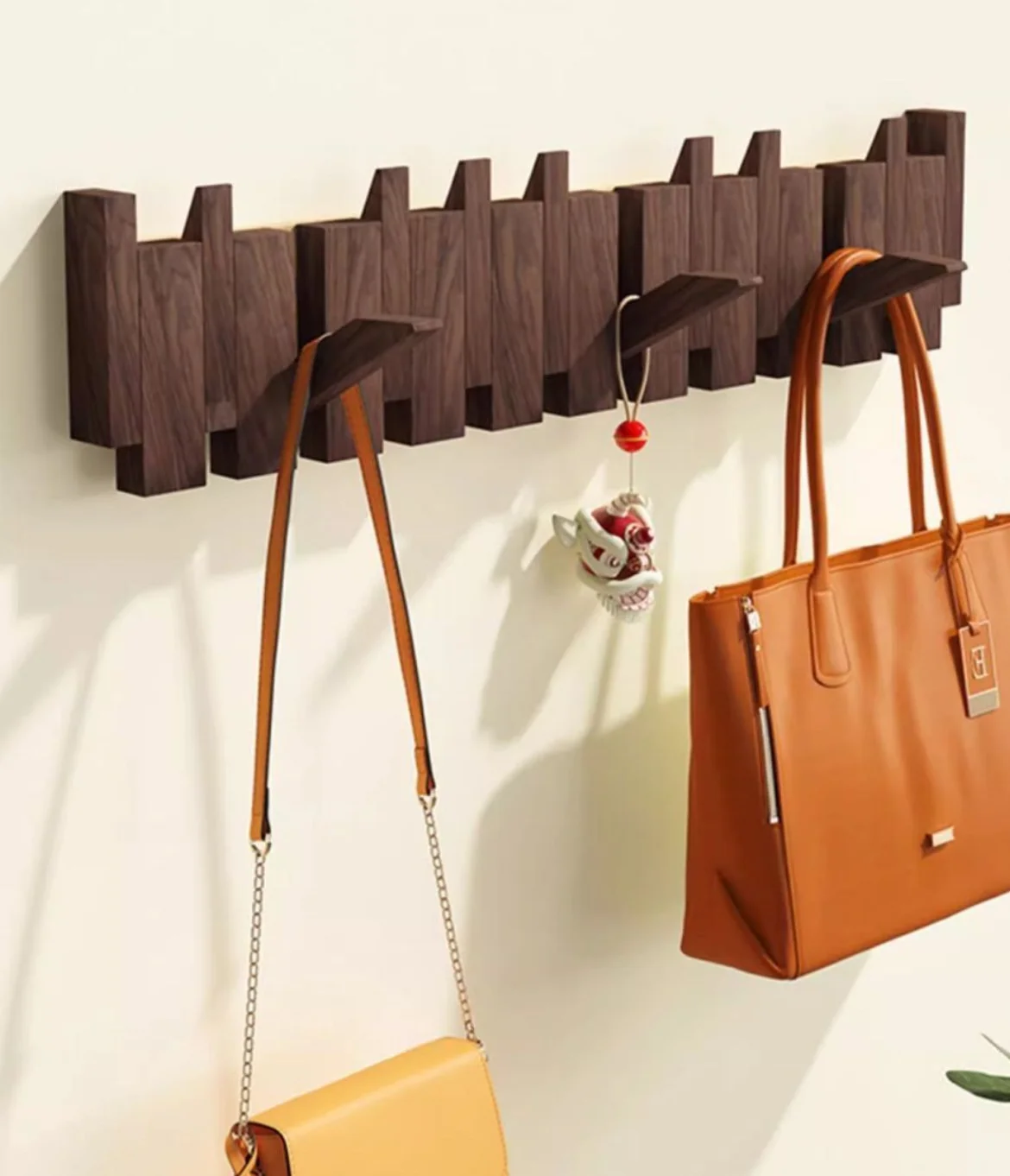 Perchero de nogal negro montado en la pared, gancho para ropa de madera maciza, colgador de puerta de entrada, perchero, muebles de decoración del hogar, 1 ud.