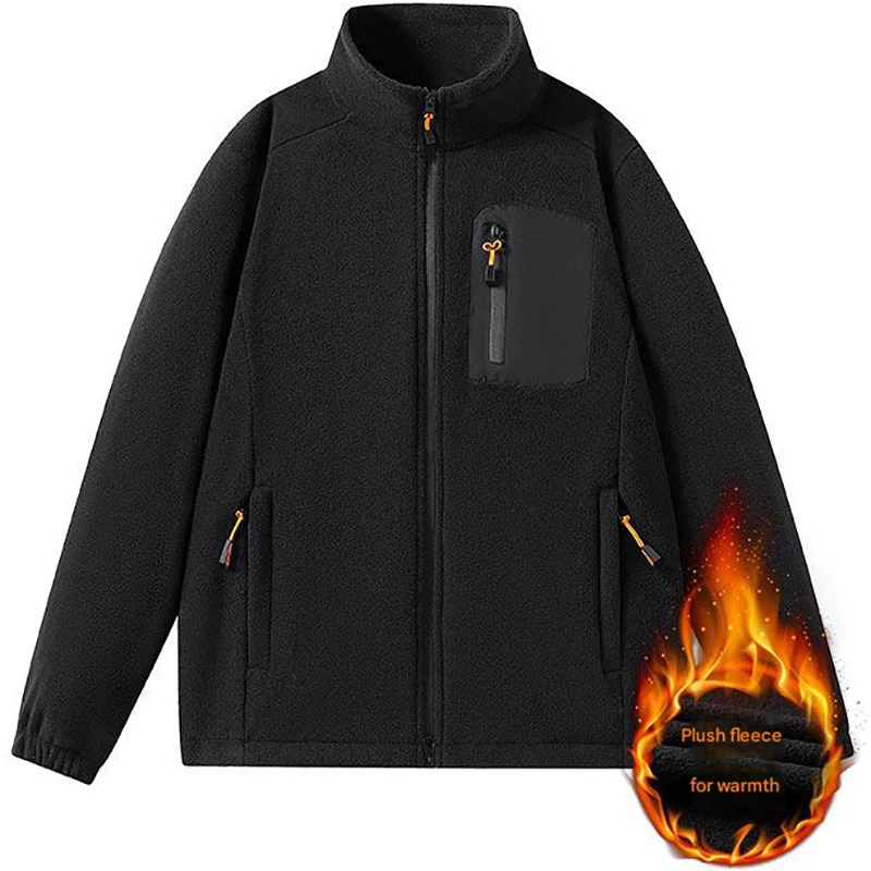 

Мужская флисовая куртка с воротником-стойкой, осенне-зимняя, на молнии, с множеством карманов, теплая спортивная верхняя одежда, утолщенная ветровка