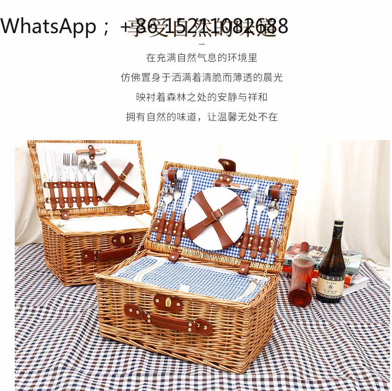 LLY picnic basket with tableware rattan storage basket willow outdoor portable picnic thermal insulation meal bag basket