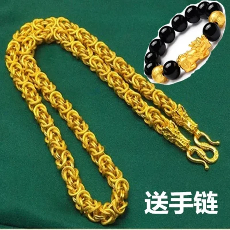 

New 24k Thai large 100% real 999 gold plated 18K chain wide necklace 70cm long for male FOR WOMEN'S gifts