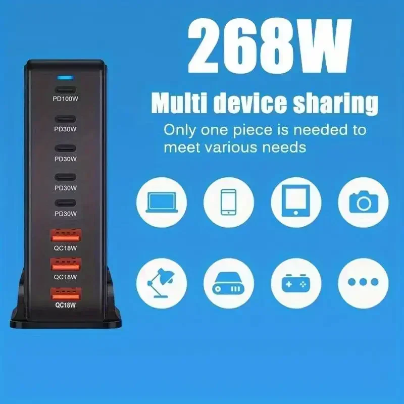 268W/240W GAN Gallium Nitride USB TypeC Multi-port Desktop Travel Charger With Power Adapter PD Charger Office Home Charger image 6