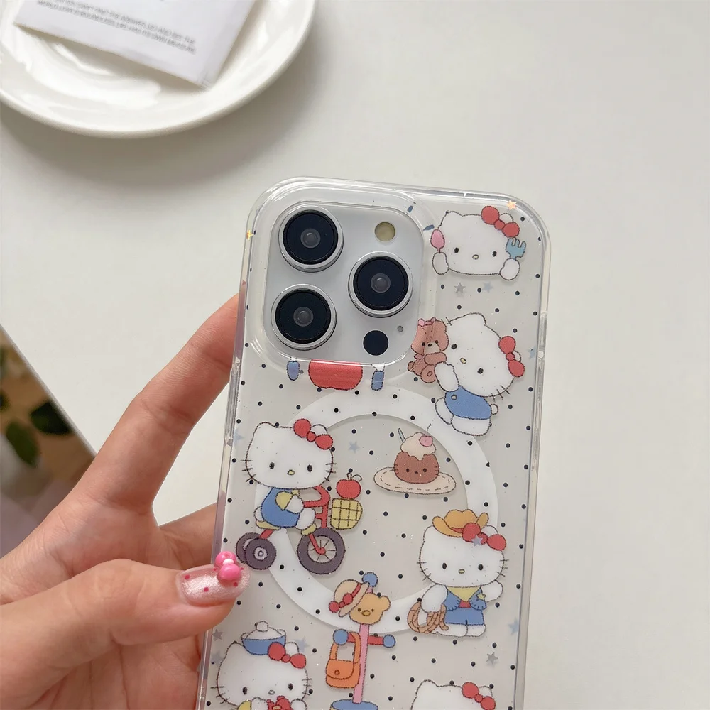 حافظة هاتف كرتونية لطيفة KT Cat، مع دعامة مغناطيسية، مناسبة لهاتف iPhone 13، 14، 15، 16 Pro Max Fundas Luxury New Cute Protecti