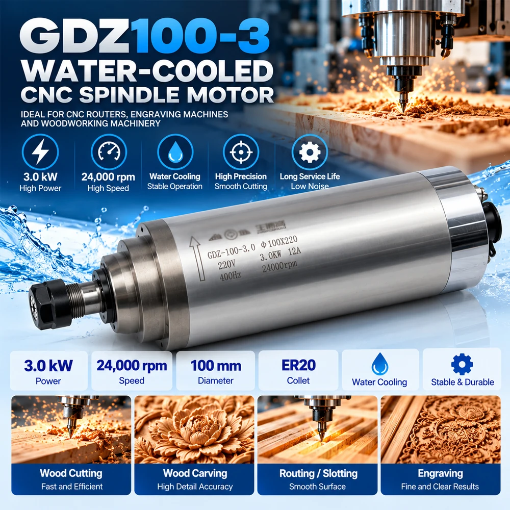 GDZ100-3 3KW Water Cooled CNC Spindle Motor ER20 24000RPM 400Hz for CNC Router Engraving Milling Machine