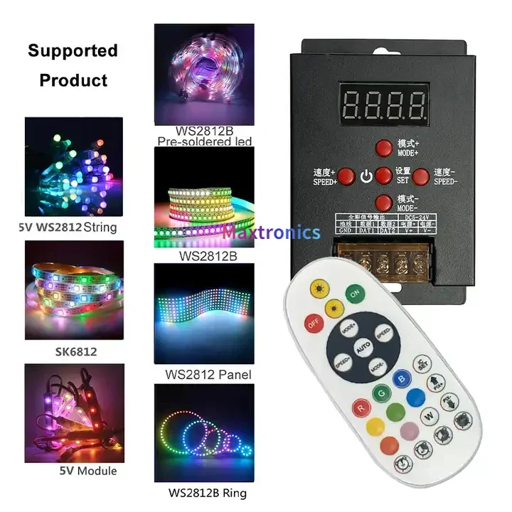 

Wireless RF25Key+T500 LED Controller MAX 2048 Pixel LED Dimmer Kits for WS2811 WS2812 1903 Full Color Led Strip Light DC5-24V