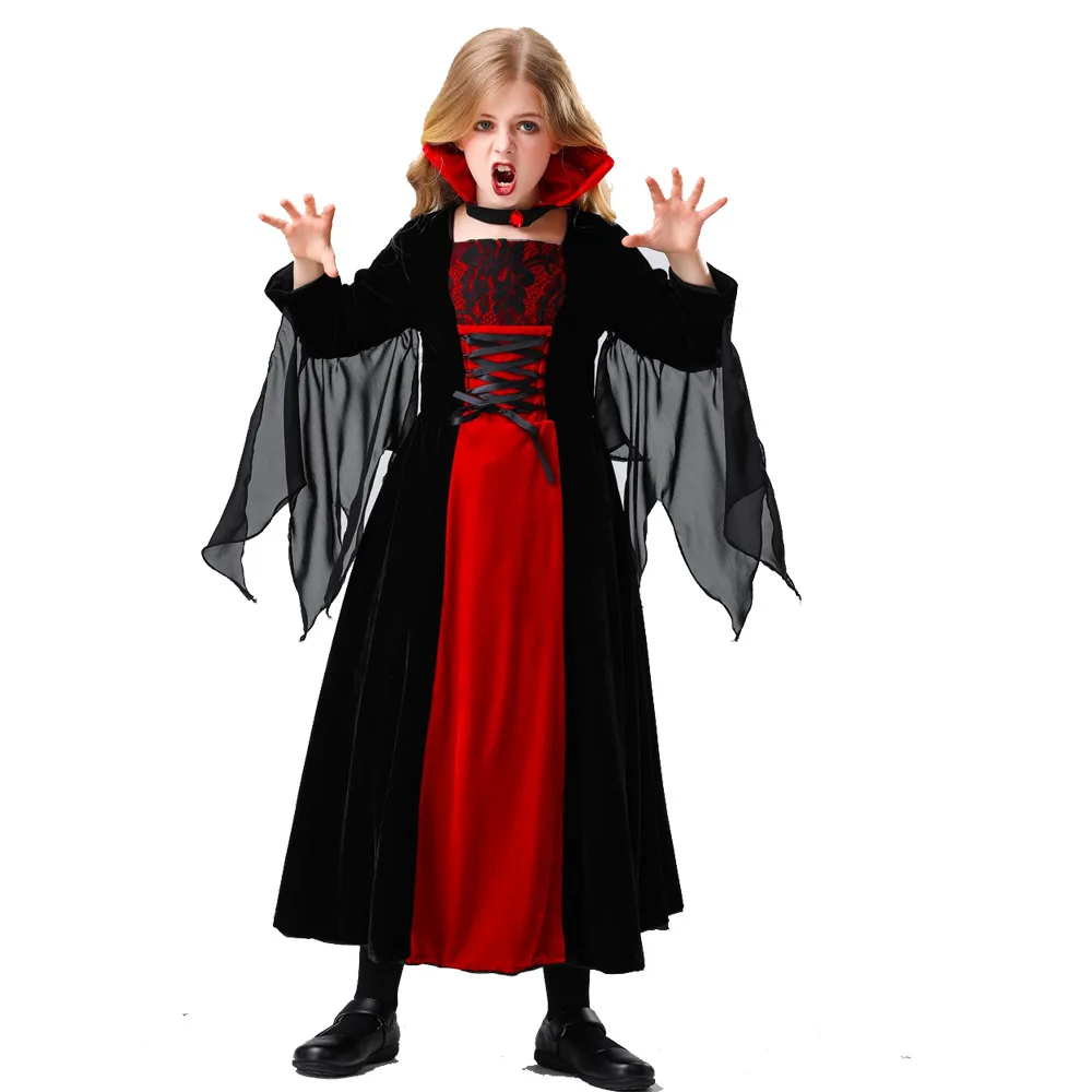 

Carnival Vampire Cosplay Costumes Children's Witch Masquerade Party Dress Halloween Vintage Court Demon Queen Vampire Costumes