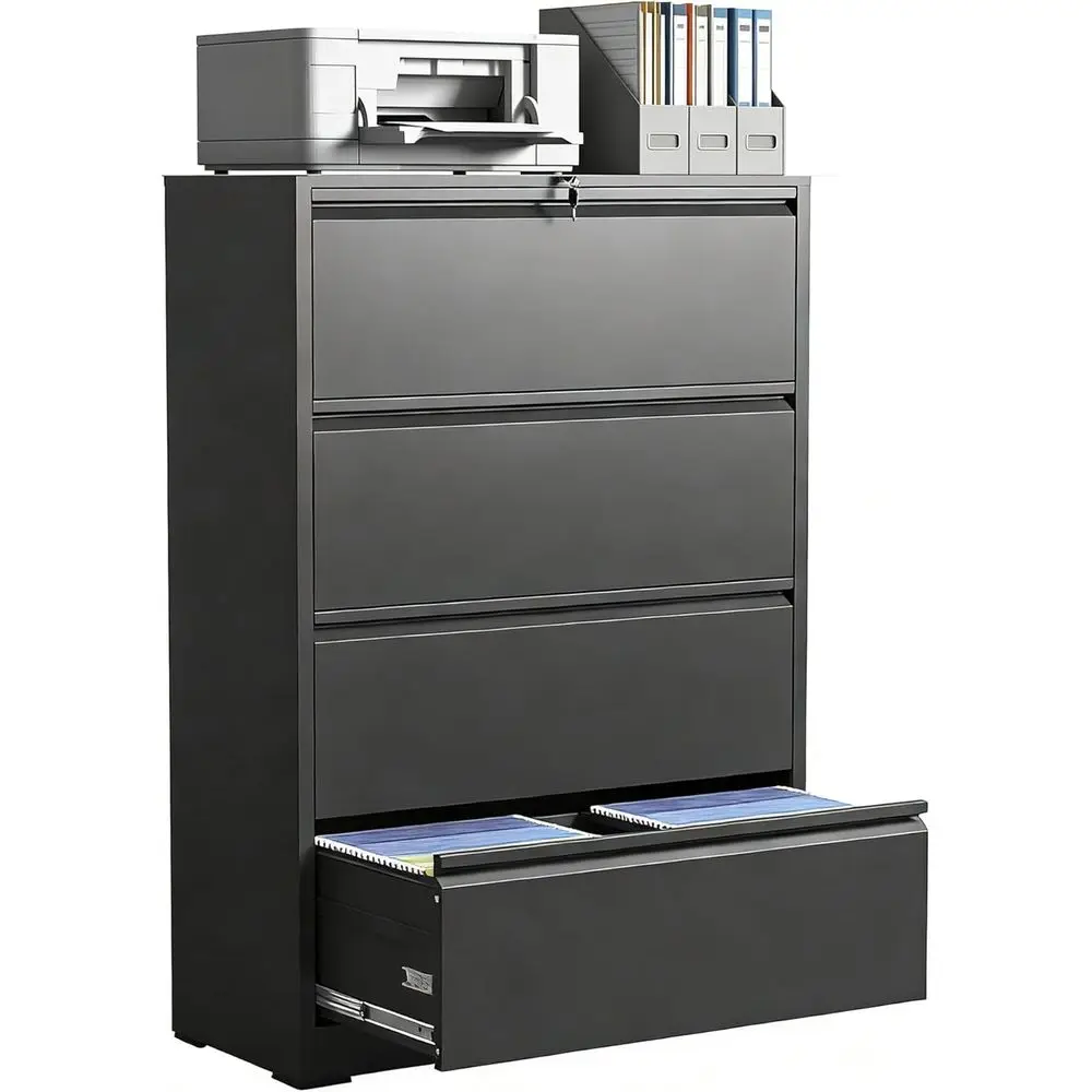 

Металлический боковой шкаф с 4 ящиками и замком, для дома или офиса, стальной широкий горизонтальный шкаф для документов формата Letter/Legal/A.