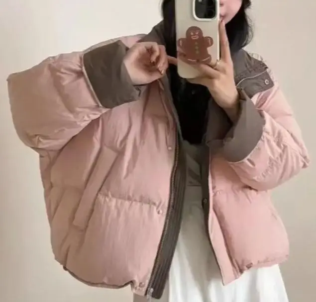 

2025 New Trendy Short-Sleeved Loose Color-Plaid Down Jacket