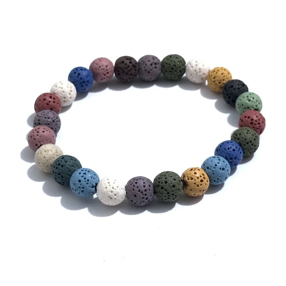 

5pcs 8MM Colourful Lava Stone Beads Bracelet Yoga Strand Jewelry