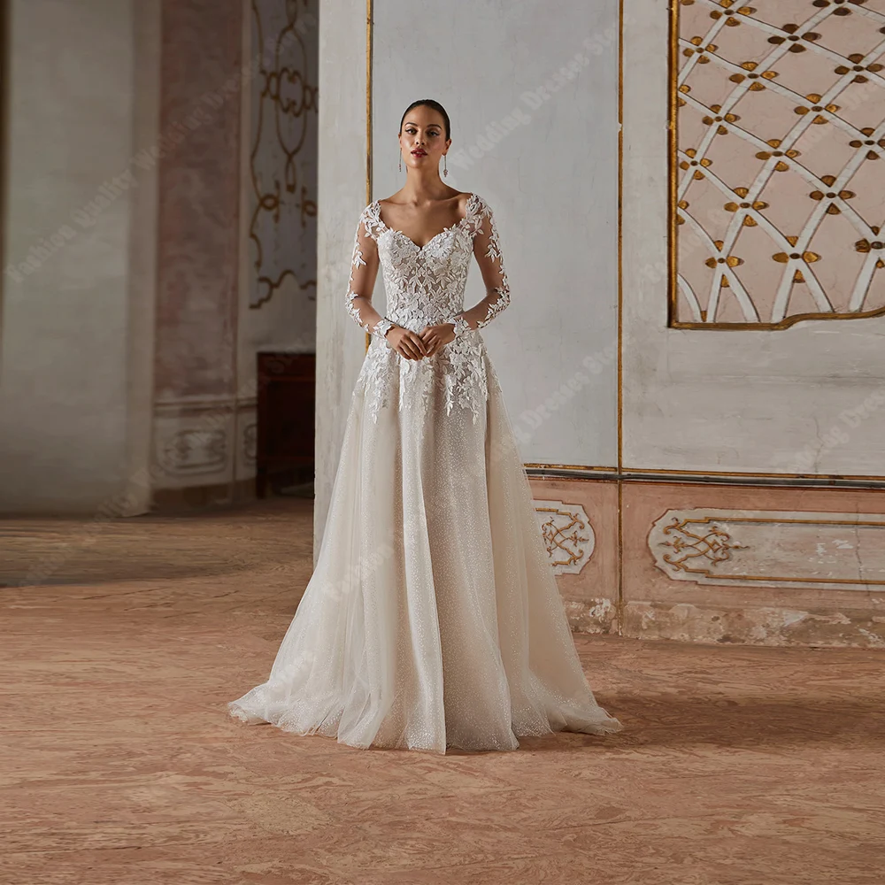 فستان زفاف أنيق من التول للنساء بياقة على شكل قلب وطباعة على شكل حرف a فستان العروس بطول التطهير من فيستدوس دي نوفيا مخصص
