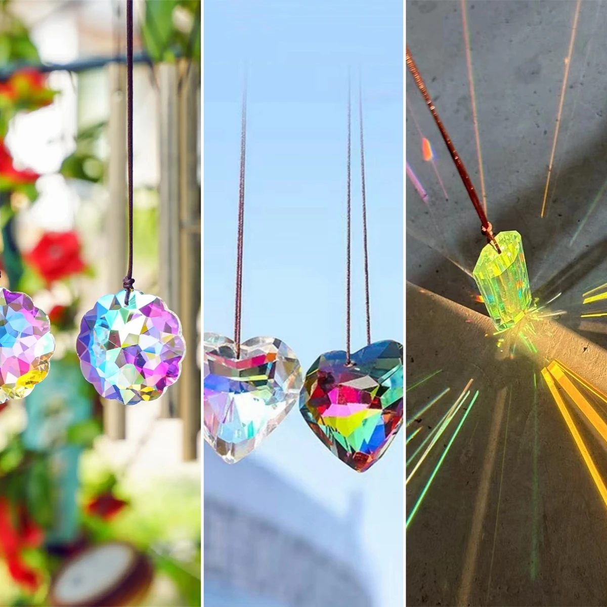 

1/5Pcs Crystal Sun Catcher with Rope Colorful Yard Balcony Window Crystal Glass Prism Home Decoration Pendant Good Gift 3 Shapes