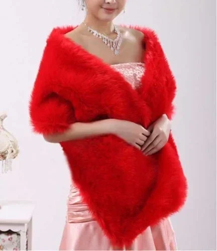 

Winter Wedding Shawl Ivory/Red Faux Fur Wrap Party Shrug Women Bolero Coat Bridal Cape