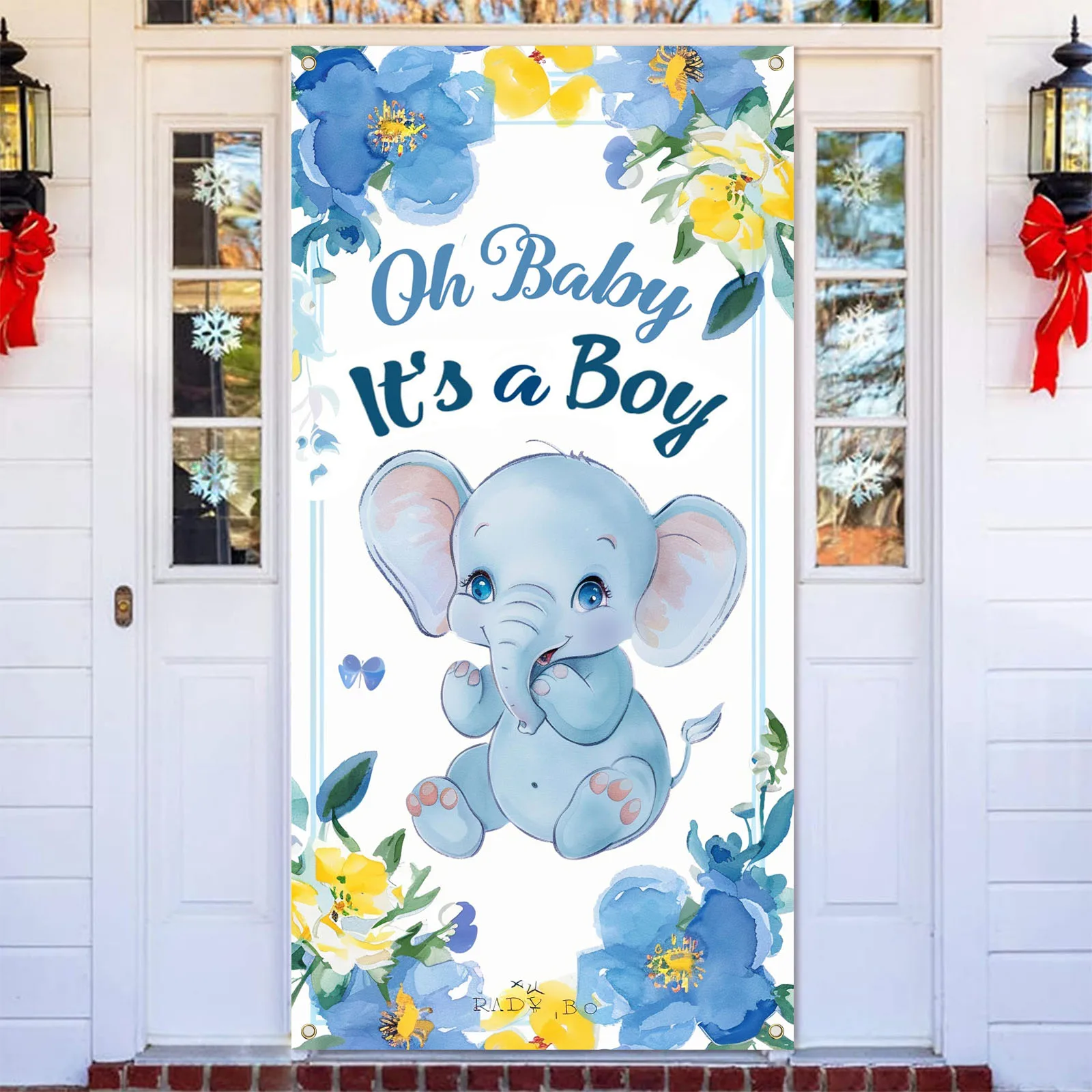 70x35 pollici Oh Baby it\'s A Boy Welcome Home Banner, elefante Banner sfondo puntelli per foto decorazione A tema animale per Baby Shower