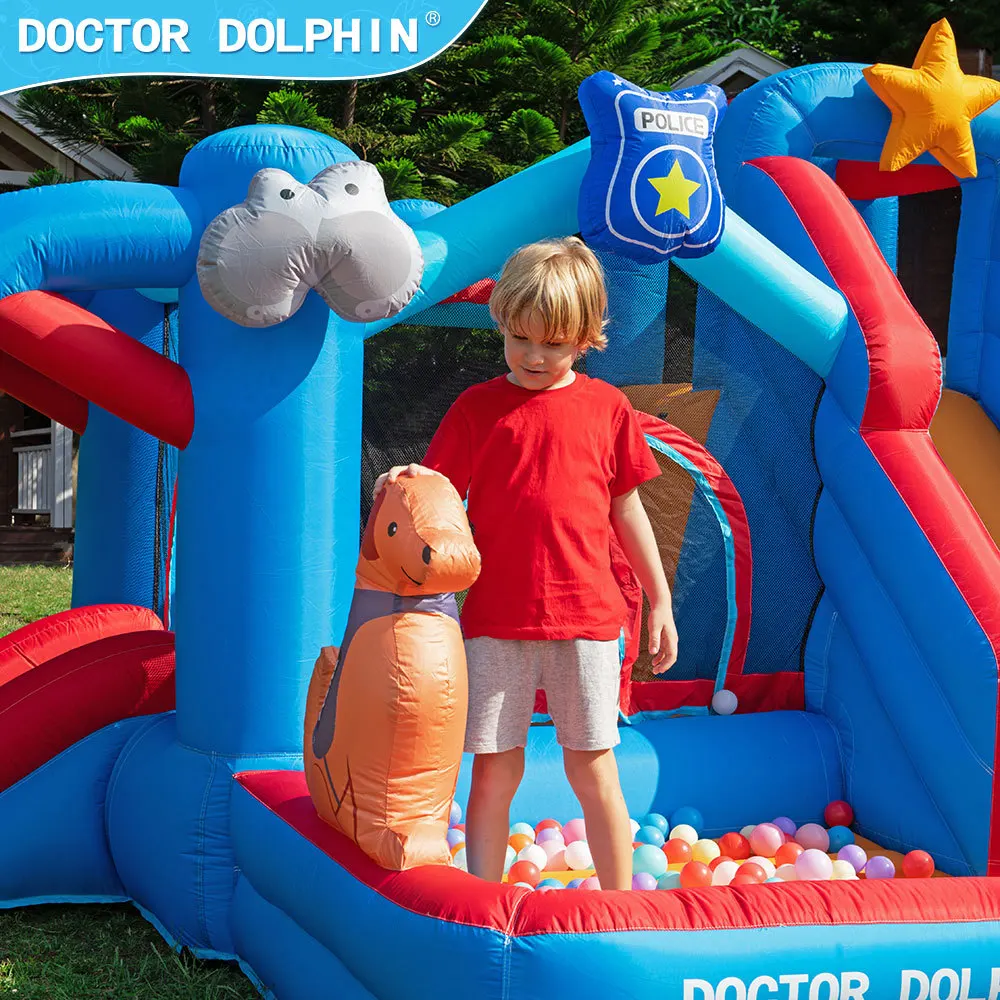 돌고래 의사 동물 풍선 바운스 하우스 슬라이드 볼 풀이 있는 어린이 생일 선물 장난감용 에어바운스