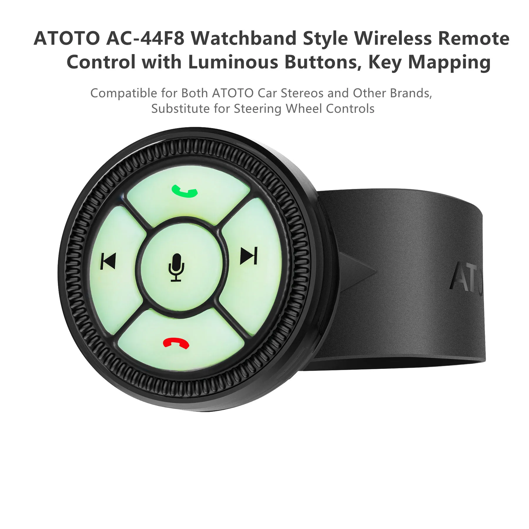 ATOTO 44F8 حزام الساعات نمط لاسلكي للتحكم عن بعد لكل من راديو السيارة أزرار مضيئة مفتاح بديل للتحكم في عجلة القيادة