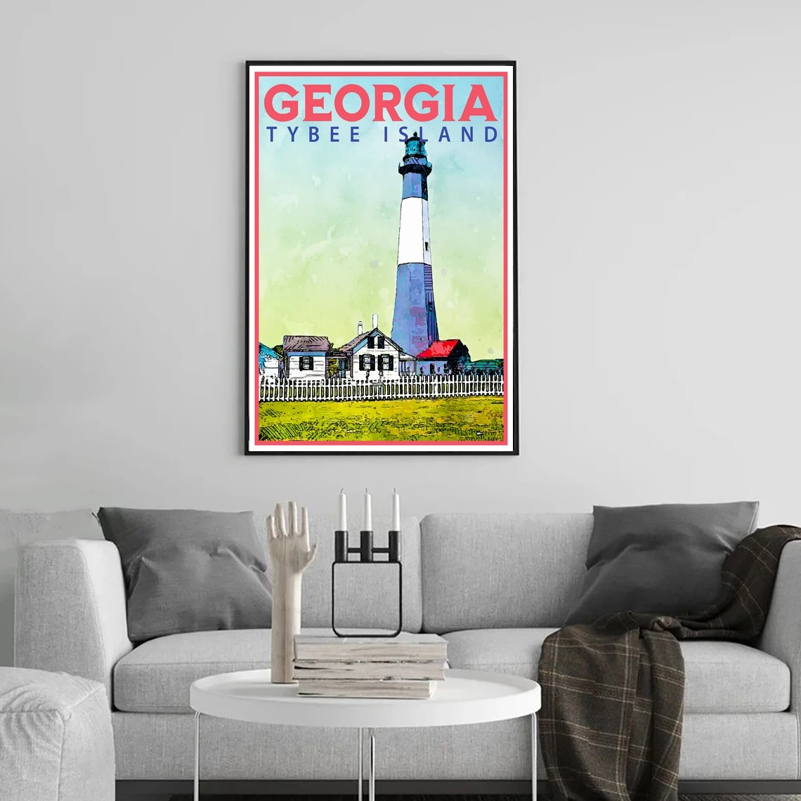 ملصق جورجيا للسفر، طباعة على الطراز العتيق، ديكور، منارة تايبي آيلاند، فن الحائط، السفر، العطلة، المنزل، تذكار #3