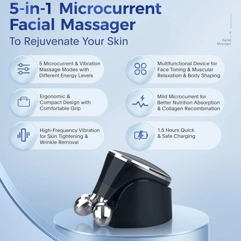 Microcorrente Facial Massager Machine, V-Face Roller, rejuvenescimento da pele, Anti-rugas Beauty Device, EMS, 5 modos