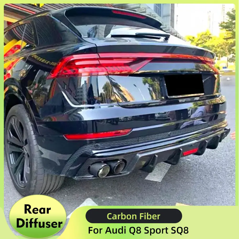 Car Rear Diffuser Lip with Light for Audi Q8 Sport SQ8 2021 2022 Carbon Fiber Rear Bumper Diffuser Lip Spoiler Body Kits