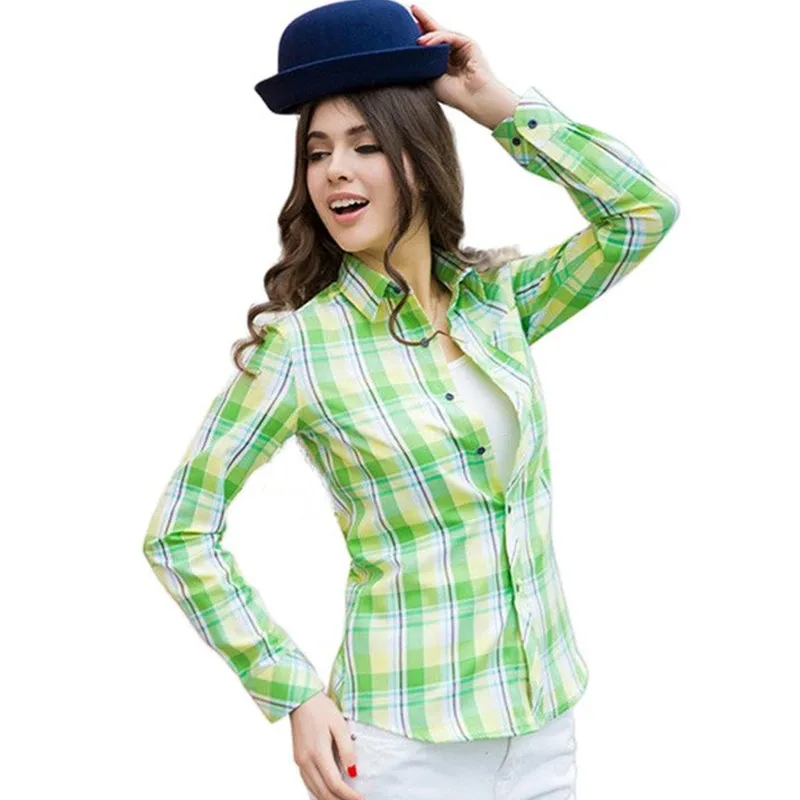 XS-3XL Nieuwe Vrouwen Shirt Lente Herfst Casual Losse Geschuurd Plaid Shirt Tops Meisje Bovenkleding Katoenen Shirt Vrouwelijke