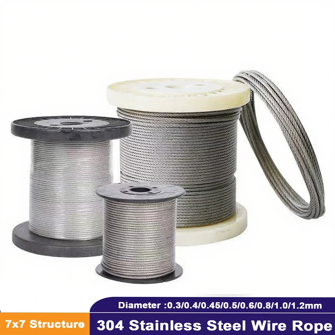 1X7/7X7/7X19 304 Stainless Steel Wire Rope 0.3/0.4/0.45/0.5/0.6/0.8/1.2/1.5-10mm Flexible Cable for Hoist Fishing DIY Projects