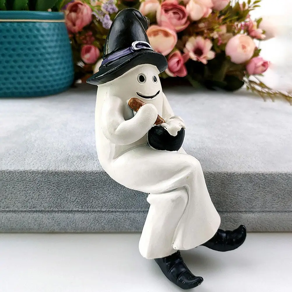 Sitting Ghost Statue Spooky Halloween Ghost Ornaments Resin Figurines for Home Office Decor Cute Sweeping for Halloween for Home