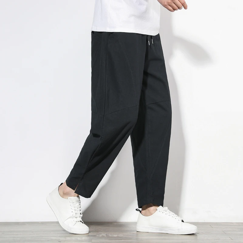 Herren-Harlan-Hose aus Baumwollleinen, neun Fuß, Sport, lang, trendig, locker, gerade, Sommer, Herbst, dünne Freizeithose für Jugendliche