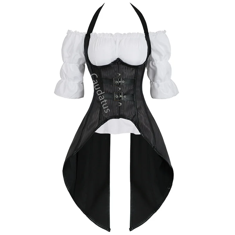 Corset top con tirantes largos, top, top, corsés pirata, lencería irregular burlesque de talla grande, burlesque negro, dos piezas, korsett