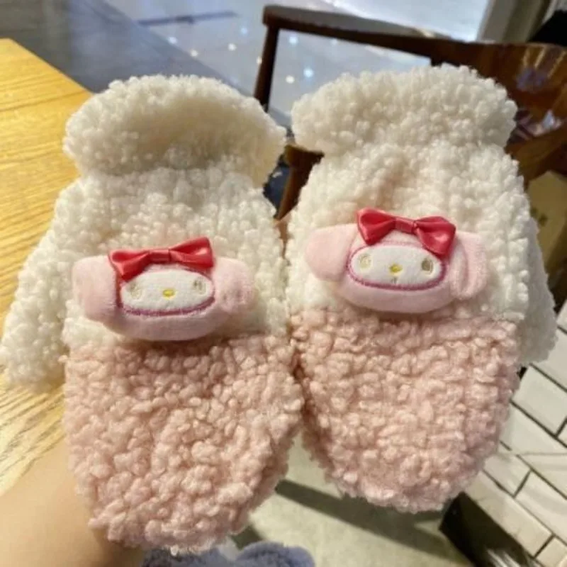 Sanrios Kawaii Thickened Women's Thermal Gloves Fashion Girls Kuromi My Melody Cinnamoroll Innovation Winter Fingerless Gloves