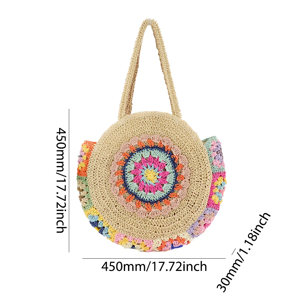 Summer Handmade Woven Beach Underarm Bags Women\'s Large Capacity Tote Bag Ethnic Style Round Straw Weaving Fashion Shoulder Bags