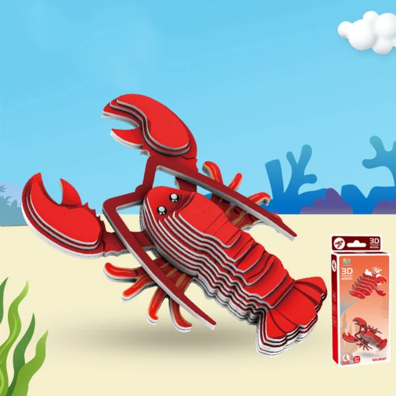 

Animal Series 3D Paper Puzzle for Kids Lobster Educational Montessori Toys Funny DIY Manual Assembly Three-dimensional Model Toy