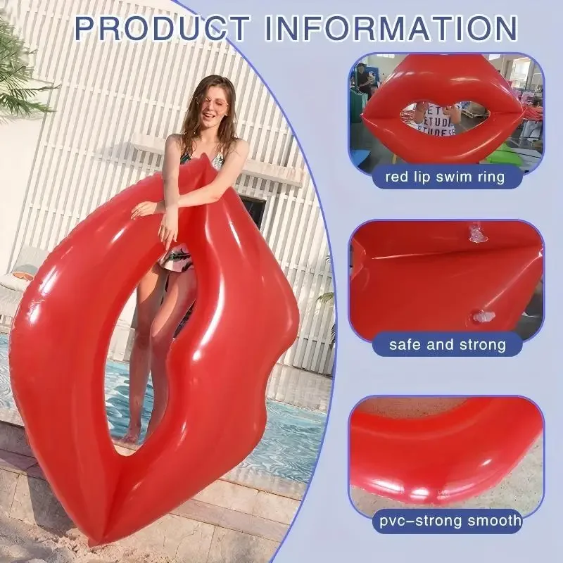 

Giant Pink Lip Shaped Pool Float Adult Water Lounge Chair Inflatable Big Mouth Design With Drainage Holes Swimming Resting Toy