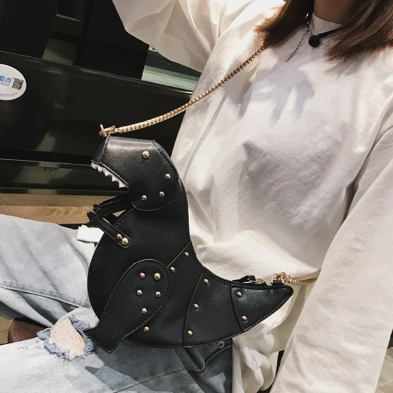 Dinosaur Design Rivets Women's Purses Handbags Shoulder Chain Bag Crossbody Bag