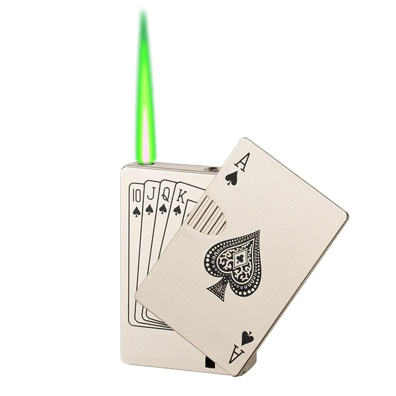 VIP Drop Shipping  Creative Playing Cards Ace of Spades Lighter Butane Windproof Straight Metal Lighter Metal Fun Toy for Men