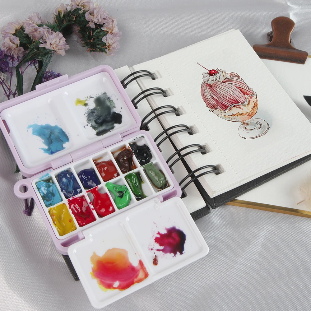 SeamiArt 2pcs Mini Portable Travel Plastic Painting Box for Watercolor Paint Subpackage 2 Color Options