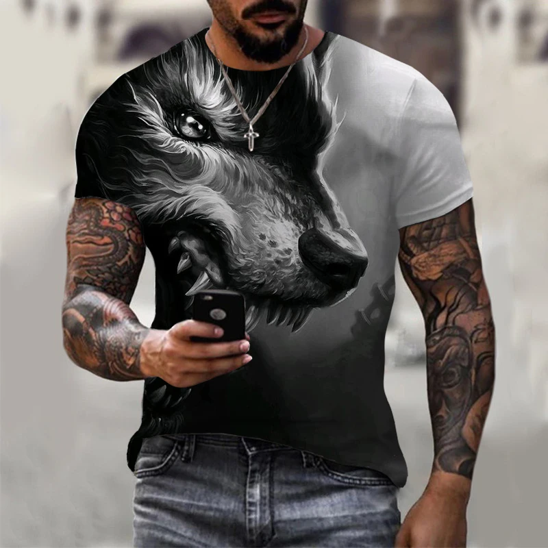 

Summer Men's Wolf Print 3D T-shirt With Beast Pattern Casual Quick Drying Street Short Sleeved Fashionable Personalized Top