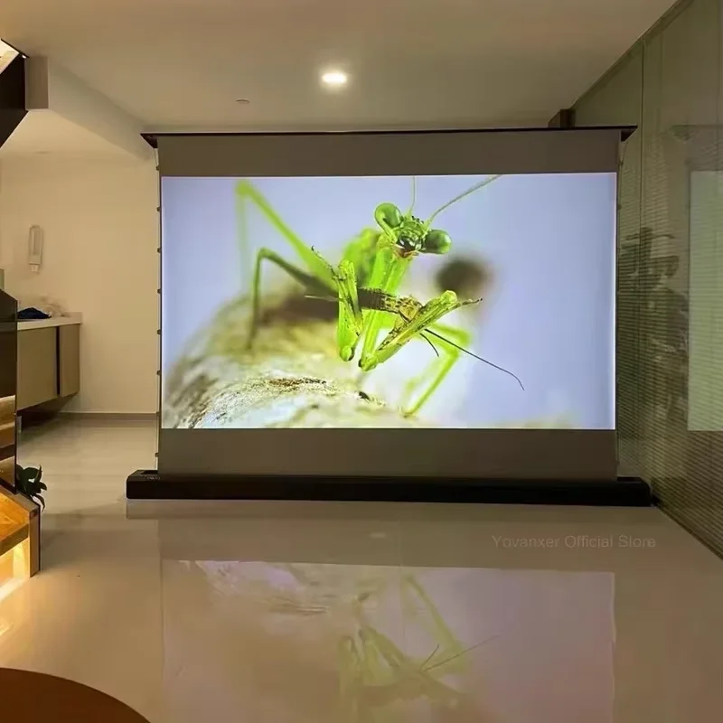4k HD 8K 3D Electric Floor Rising Screen Grey Crystal Fabric 100inch Motorized Tab Tension Rising Floor Up Home Theater Screen