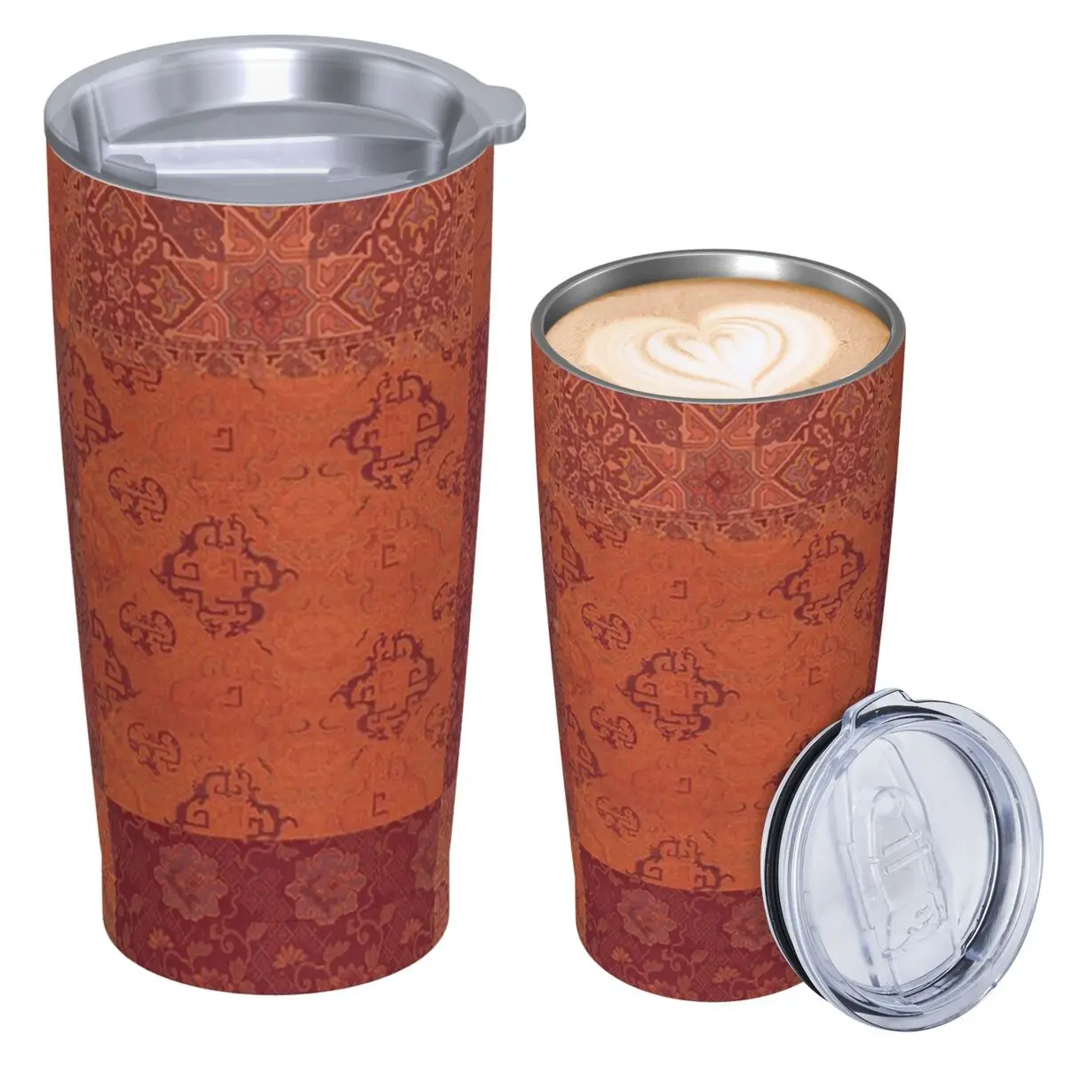 Vintage Bohemian Quilt In Burnt Orange Stainless Steel Tumbler Vacuum Insulated Mug Thermal Cold Cup Straws With Lid 20oz