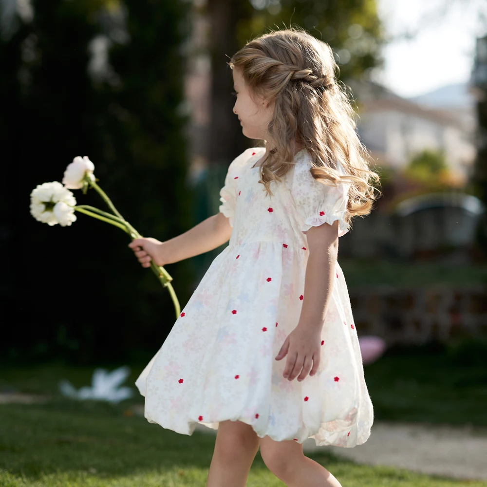 Dave Bella Girls Floral Party Princess Dress Children Noble Short Sleeve Ball Gown Dress Sweet Charm Wedding Birthday DB2252213