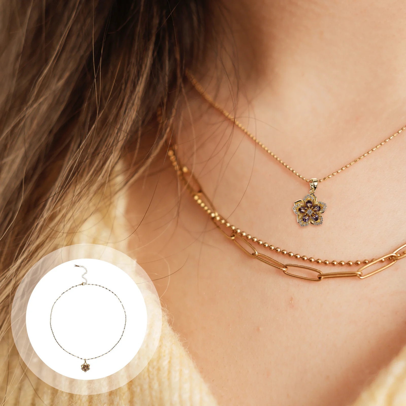 

5pcs 5 Pack Necklace Pendant Jewelry Chain Necklaces for Women Colorful Charm Flower