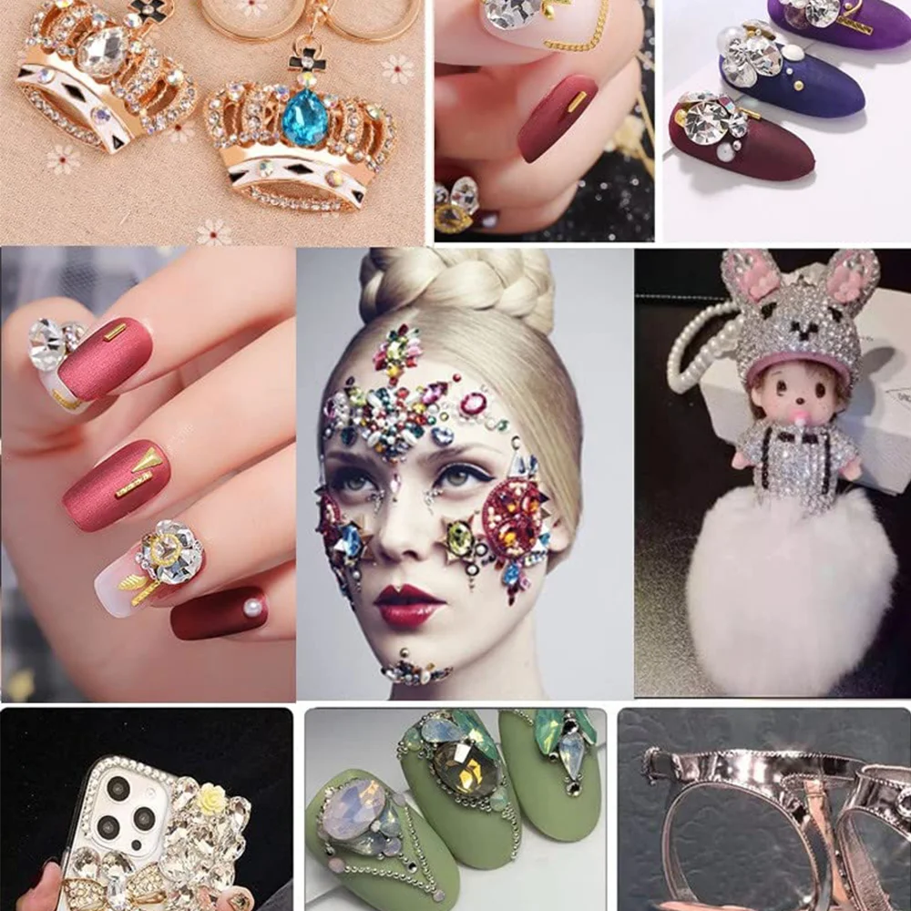 12Grids 3D Pink Mixed Nail Art Rhinestones(with Tools) Glitter Flatback Glass Diamond Gem Nails Charms DIY Manicure Decorations