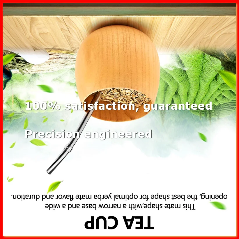 Wooden Yerba Gourd Mate Tea Set Handmade Natural Wood Coffee Water Mate Cup with Spoon Straw Bombilla Brush 200ML(Light)-AD23