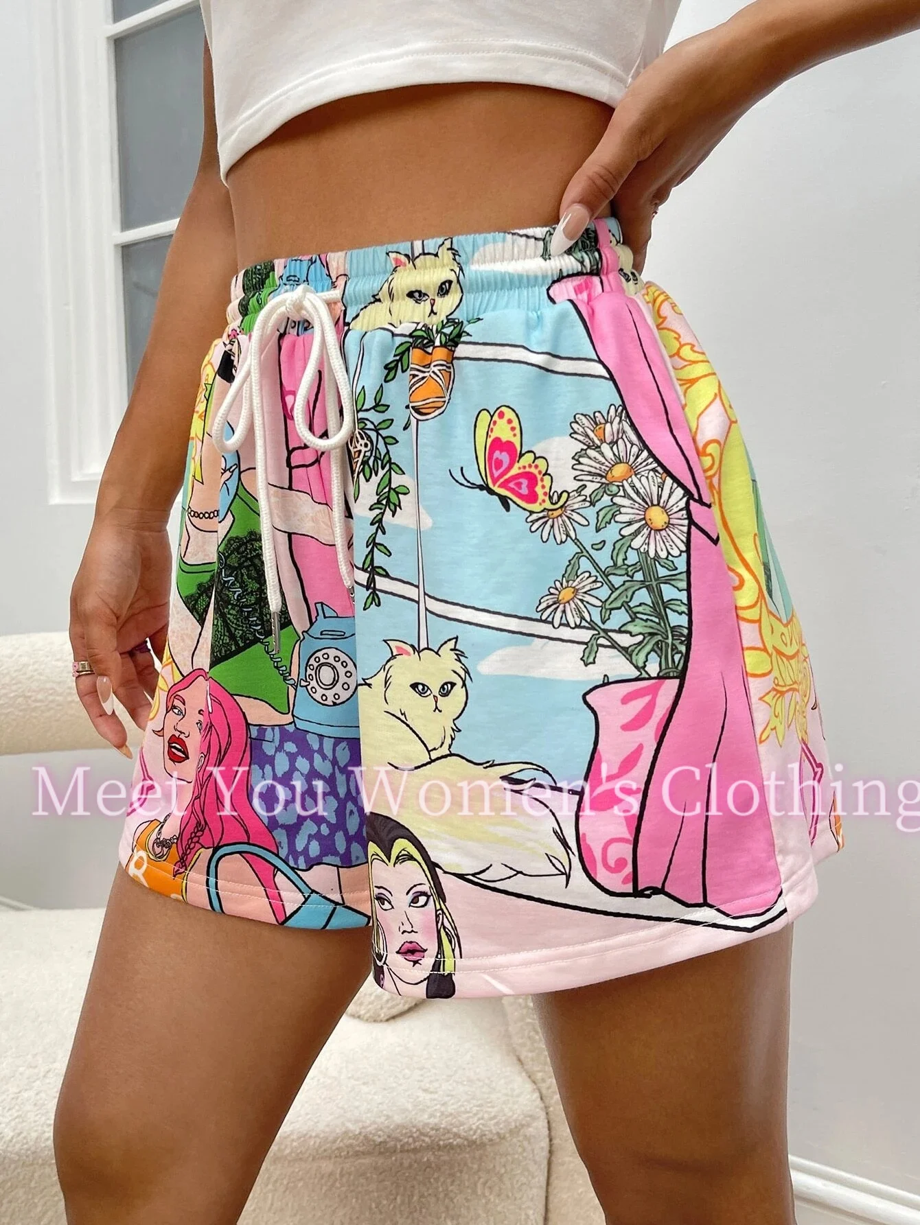 Women 3D Manga girl print Casual Shorts Summer Loose Simplicity Straight Pants Gym Workout Home shorts Female Clothing