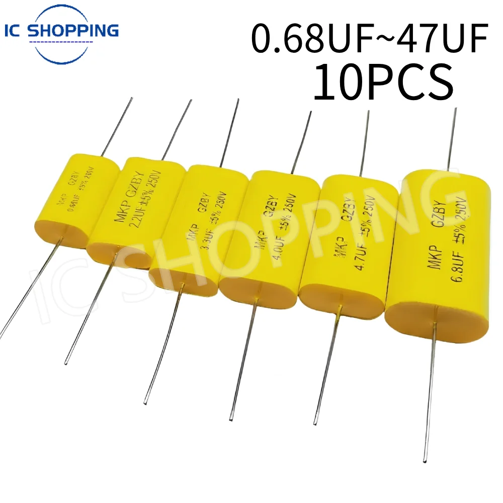 10PCS MKP Genuine Axial Audio Electrodeless Capacitor 250V 1UF 1.5 1.8 2.2 2.7 3.3 4 4.7 5.6 6.8UF 8.2 10 12 15 18 20 22 33 47UF