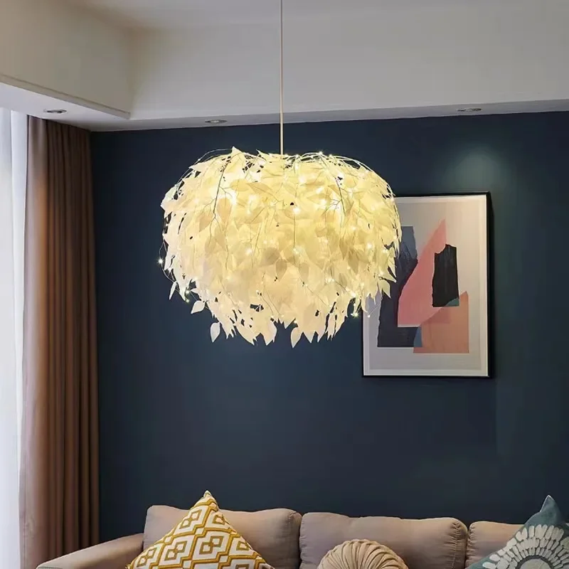 

Ins net Red Chandelier Warm Bedroom Lights Nordic Creative Lights Starry Leaves Living Room Modern PersonalityLeaf Atmosph Lamps