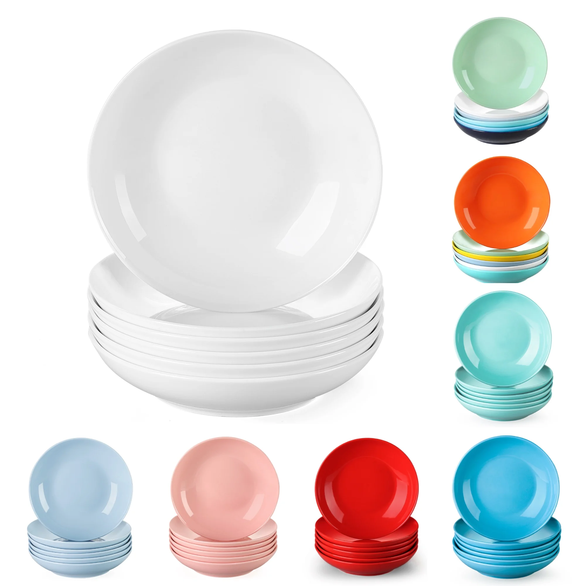 MALACASA 6 قطع 500 مل طقم أطباق شوربة سيراميك بورسلين أبيض للفواكه/النودلز/رامين/وعاء سيرال لخدمة 6/12 8 ألوان #1